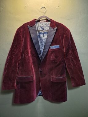 Paisley & Gray Velvet Blazer – Burgundy – Slim Fit – Size 52R (EU 38)